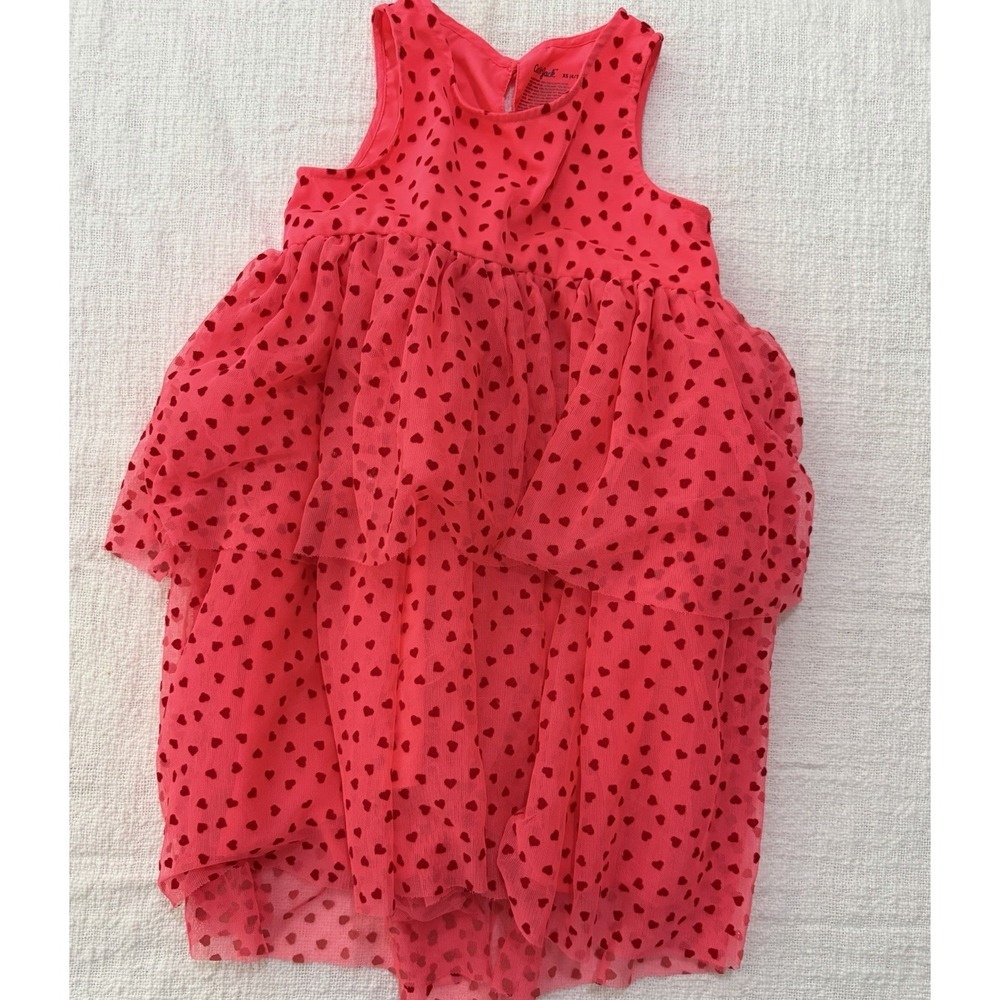 Cat &‎ Jack Girls Neon Pink Heart Tiered Tulle Dress Sleeveless XS 4/5